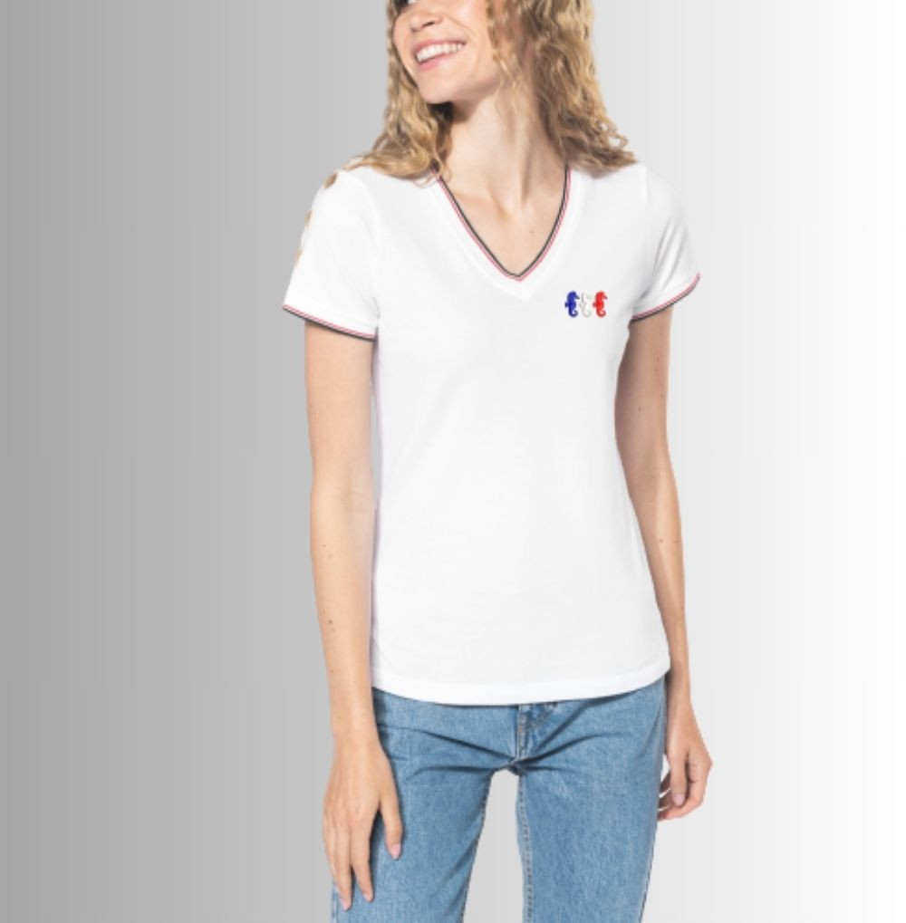 T-shirt femme TRICOLORE blanc 3 hippocampes brodés