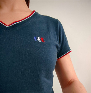 T-shirt femme TRICOLORE bleu 3 hippocampes brodés