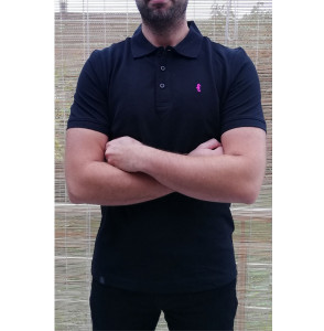 Polo homme noir ORIGINAL hippocampe fuchsia brodé